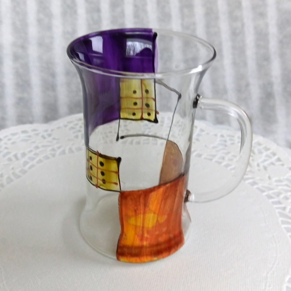 Vintage 4x Irish Coffee Glass Tumblers Hand-Painted Purple & Metallic Gold - Picture 8 of 17